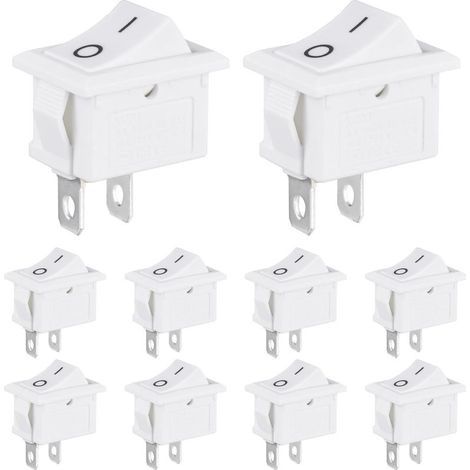 Mini Interrupteur à Bascule 3A 250VAC 6A 125VAC 10x15MM 2 Broches 2 Positions ON/OFF Commutateur SPST pour Bateau Auto Appareils Ménagers (10 Pièces Blanc) (1/5)