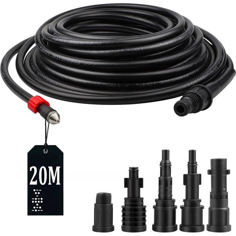 Tuyau de nettoyage haute pression 20 m – 180 bar 60°C – 5 adaptateurs pour Kärcher, Lavor, Interpump, Bosch – Conception 3 couches (1/5)