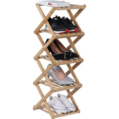 Zapatero plegable de bambú: diseño vertical que ahorra espacio