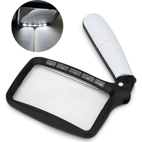 Portable folding magnifying glass with light, large rectangular reading magnifier with dimmable LED, suitable for elderly people to read newspapers. YMYNY (1/4)