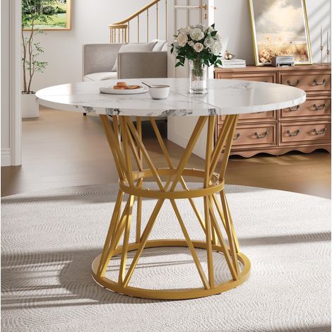 Table repas ronde 100 cm MDF marbre gold avec pieds OKMYHOME (1/5)