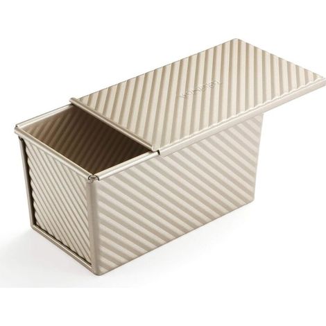 Pullman Moule à pain avec couvercle pour pain ondulé avec couvercle 450 g en alliage doré (21,5 x 12,3 x 11,4 cm) (1/5)