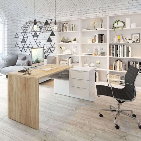 Conjunto Despacho Zeus Oficina Mesa Escritorio 3 Estanterías Estilo Moderno Librerías Salón