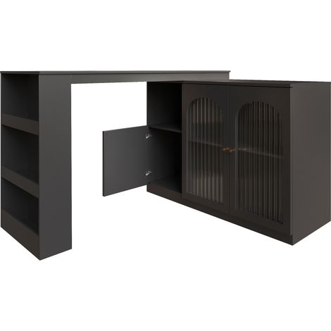 Mueble bar giratorio 360° con almacenaje y puertas de vidrio negro HOMVRA (1/5)