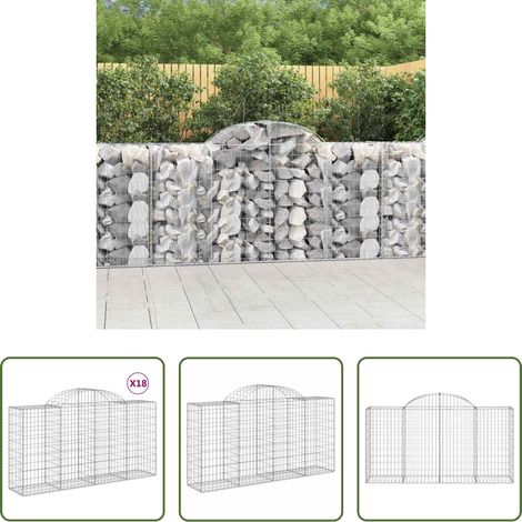 vidaXL Gabionenwand -  Gabionen mit Hochbogen 18 Stk 200x50x100/120cm Verzinktes Eisen