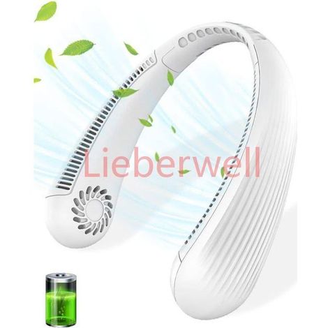 3 Speeds, Bladeless Neck Fan, Hands-Free Mini Tower Fan for Office, Travel and Camping, White (1/5)