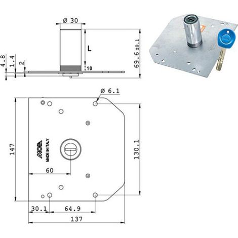 Cilindro Pompa Moia da 60 mm con D 30 e classificazione G4 per serrature e applicazioni idrauliche