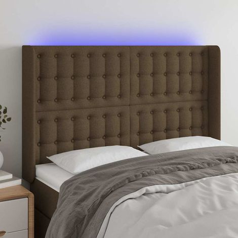 vidaXL Cabecero con LED de tela marrón oscuro 147x16x118/128 cm (1/5)