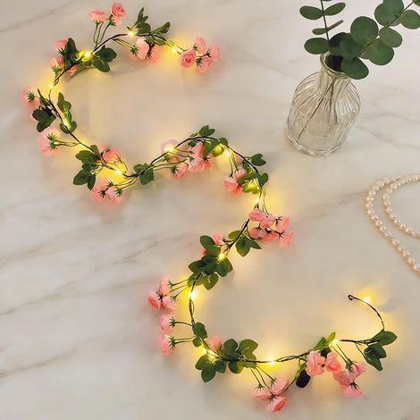 Guirlande Lumineuse,20 LED Guirlande de Fleurs Artificielles 2M,Plantes Artificielles Guirlandes,Guirlandes Lumineuses D'intérieur,Pour fête de Mariage,Jardin,Maison,Décoration Murale (1/5)