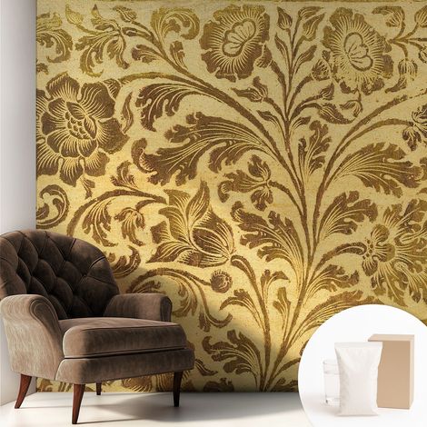 Papier peint intissé pour salon chambre à coucher peint imprimé Installation facile - Colle incluse gratuite Motif floral 250x250 cm (1/5)