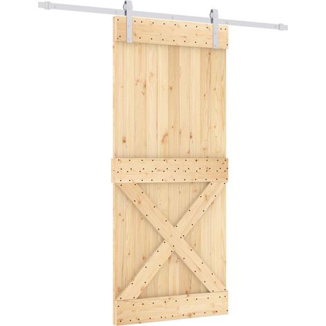 Sliding Door Natural and White 90 x 210 cm Solid Pine Wood vidaXL (1/5)