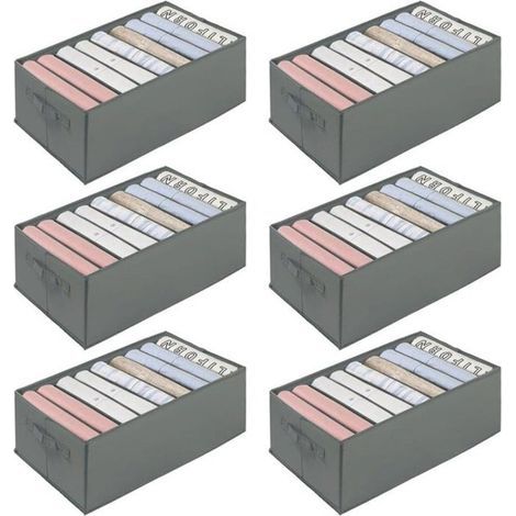 Boîte Rangement Vetement Pliable Organisateur Tiroir Lavable pour Pantalon,Chaussettes,Gilet,Leggings- Gris (6 Pcs, 34 25 17cm) (1/4)