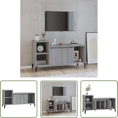 The Living Store Meuble TV Sonoma gris 100x35x55 cm Bois d'ingénierie - Meubles Tv - Meuble Tv - Support Tv - Unité Tv - Meuble Audio (1/5)