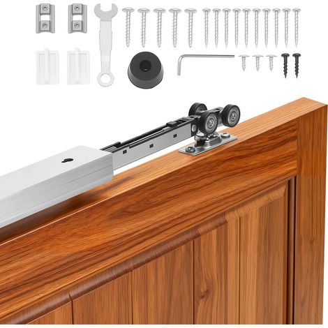 Kit de Quincaillerie pour Porte Coulissante Rail 174,6 cm, Système Coulissant pour Porte à Galandage avec Mécanisme de Fermeture Amortie, pour Vantail Simple Épaisseur 2,5-4,5 cm Largeur 91,4 cm (1/5)
