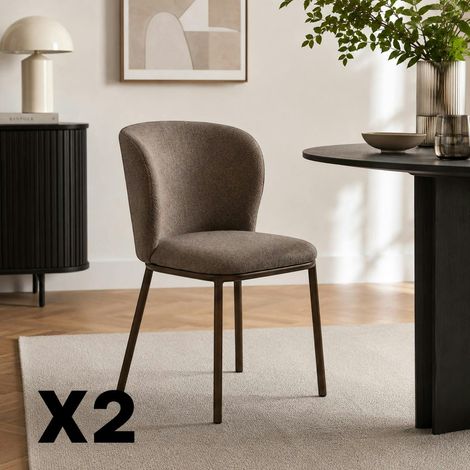 Chaise marron dossier courbe pieds bronze (x2) AUREN (1/5)