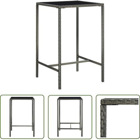 INLIFE Table de bar de jardin Gris 70x70x110cm Résine tressée et verre (1/5)