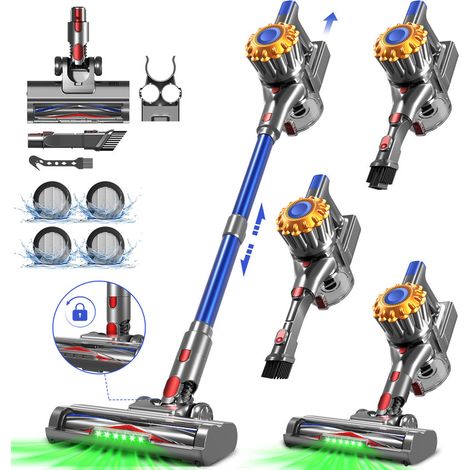 Aspirateur Balai sans Fil,Aspirateur Balai avec LED Verte,Autonomie 60min,pour Tapis, Poils Animaux, Sol Dur et Voiture