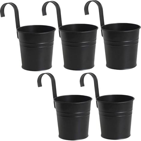 Lot de 5 Pots de Fleurs à Suspendre en métal avec Crochet pour décoration intérieure et extérieure pour Balustrade, clôture, Balcon (1/5)