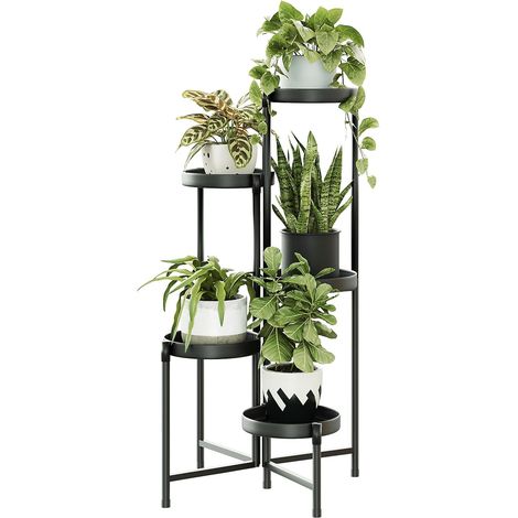 Support à fleurs à 5 niveaux pour plantes d'intérieur et d'extérieur, étagère d'angle en métal robuste pour plusieurs plantes, idéale pour le jardin, le balcon, le salon ou la chambre. (1/5)
