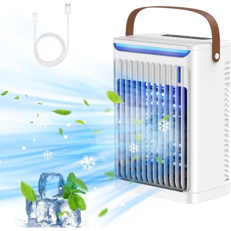 Ventilador de refrigeración portátil KZQ de 680 ml, humidificador evaporativo, 5 velocidades, 7 colores de luz, para dormitorio, oficina y camping. (1/5)