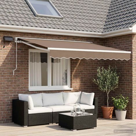 Store banne rétractable manuel avec LED semi-coffre taupe et blanc 3 x 2,5 m - PANGIVO (1/5)
