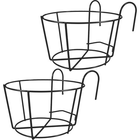 Supports Suspendre pour Pots de Fleurs en Métal, 2 Grandes Étagères Rondes 30 CM, pour Balcon et Jardin, Anneau Porte-Pot, Finition Noire (1/5)
