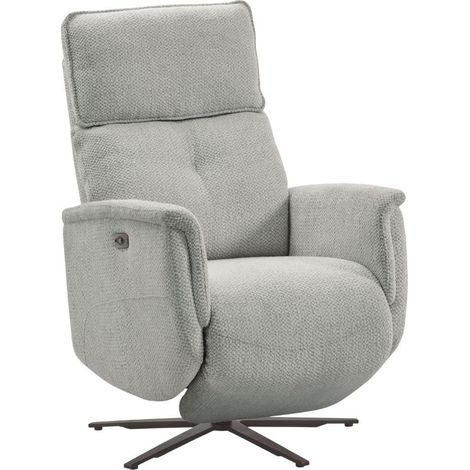 Fauteuil relax électrique pivotant avec têtière manuelle tissu chenille bleu-gris - PARADIZIO (1/5)