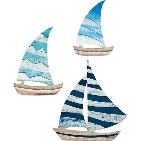3 Piece Wall Ornament Sailboat Wood Decoration Nautical Ocean Style Wall Decoration Picture for Home, Hotel, Living Room, Bedroom, Dining Room (1/5)