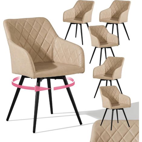 Esszimmerstühle 6er Set 360° drehbar mit Armlehne Kunstleder Beige (1/5)