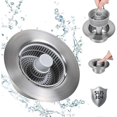 Ensemble bonde et filtre d'évier de cuisine 3 en 1 amélioré (2024), en acier inoxydable 304, avec porte-filtre et panier filtrant. (1/5)