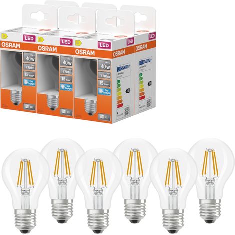 Lampe LED forme étoile A40 filament, 6500 K blanc froid lumière du jour, 3,4 W, E27, claire, 470 lm, 15 000 h, pour lieux de travail, éclairage de bureau,6-Pack (1/5)