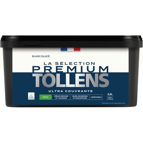 Tollens - Peinture intérieure couleurs - La Sélection Premium Satin - Ultra Couvrante - Blanc Glacé 2,5 L - 30m²