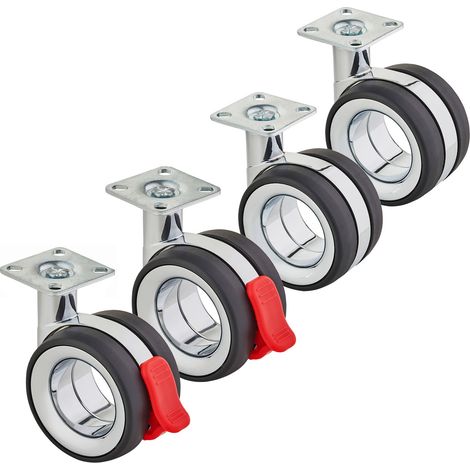 SOTECH Premium Möbelrolle DÜSSELDORF Ø 75 mm (Höhe 98,5 mm, Chrom/schwarz, 2x Lenkrollen, 2x Lenkrollen mit Bremse, Anschraubplatte 47 x 47 mm), 4er Set (1/5)