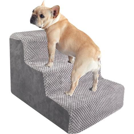 Hundetreppe mit 3 Stufen, hochdichtem Schaumstoff, rutschfestem Bezug, stabiler Basis für Sofa oder Bett, Grau (1/5)