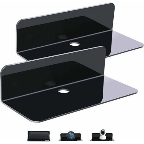 Lot de 2 étagères murales noires extensibles sans dommage - dimensions de 22,9 cm - en acrylique pour haut-parleur intelligent, figurines d'action, caméra, avec 4 clips câble. (1/5)