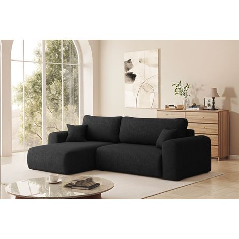 Ecksofa Schlafsofa FLORA Stoff Verita Schwarz Ottomane Links