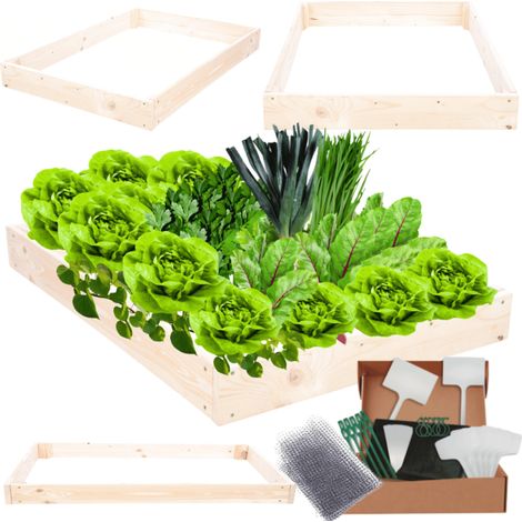 MODO24 ZP09 Carré potager surélevé en escalier modulable, bois de pin, herbes/légumes, jardin/terrasse/balcon, 9x90x30 cm, naturel (1/5)