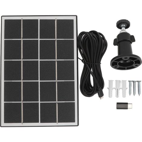 3W 5V Solar-Kamera-Ladepanel mit Halterung, Typ C monokristallines Silizium, sicher für Android-Geräte, Schwarz (1/5)