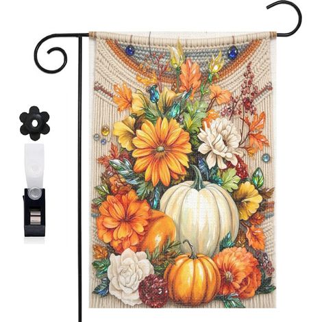 Drapeau vertical arrosoir en métal et citrouilles 30 x 45 cm décoration jardin d'automne (1/5)
