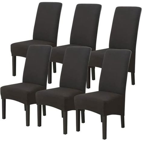 Ensemble de 6 grandes housses de chaise noires, convenant à tous types de chaises de salle à manger. (1/4)