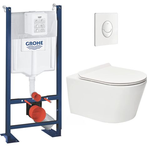 Pack WC Rapid SL autoportant + WC sans bride SAT Brevis + Abattant ultra-fin SoftClose + Plaque blanche (ProjectBrevis-3-SP)