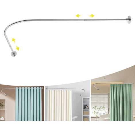 Barre de douche d'angle extensible – Tringleà rideau de douche murale en L en acier inoxydable – Fixation sans perçage – Capacité 8 kg – Argent (1/5)