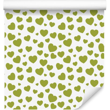 Carta da parati con cuori bianchi, gialli e beige 50x1000 cm (1/5)