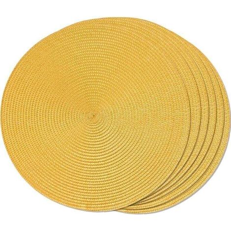 Table à manger Lot de 6 sets de table tressés ronds jaunes pour tables à manger Sets de table antidérapants tissés lavables 38 cm (1/5)