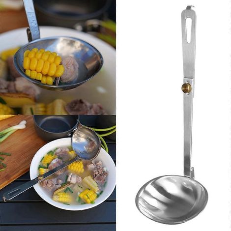 Cuillère pliante en acier inoxydable argenté pour le camping et les activités de plein air (1/4)