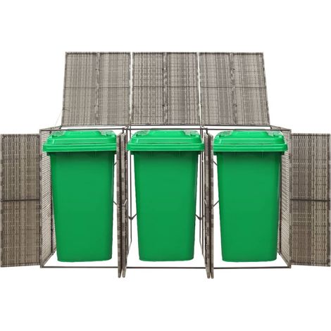 Cache 3 Poubelles Résine Tressée Brun 117 cm de hauteur. Idéal poubelle sur roulette (1/5)