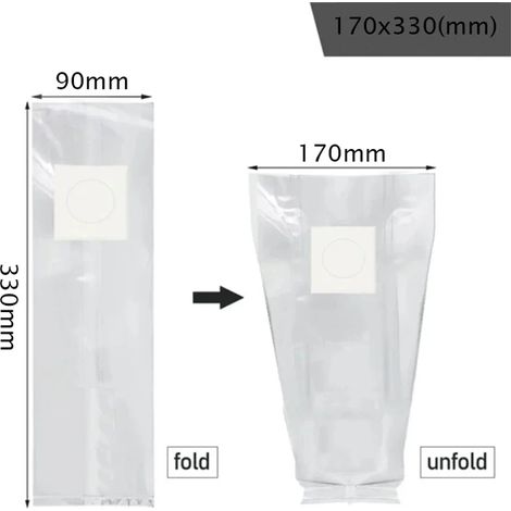 (170 x 330 x 0,06 mm, 20 pièces) Sacs de culture filtrants en polypropylène (PP) pour mycélium de champignons, épaisseur 0,06 mm, respirants et résistants aux hautes températures, pour jardinière. (1/4)