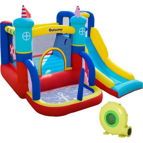 Château gonflable 4 en 1 pour enfants de 3 à 8 ans, avec toboggan et piscine, 265 x 260 x 200 cm (1/5)