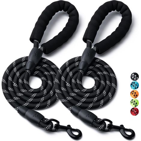 Confezione da 2 guinzagli per cani in nylon imbottito, resistenti e riflettenti, lunghi 1,64 m (dalla taglia piccola alla grande, neri) (1/5)