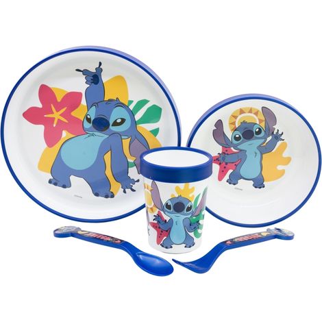Set de rutschfestes, wiederverwendbares Kindergeschirr mit Boden de zweifarbiges Silikon de bestehend aus Teller, Schüssel, Glas und Besteck in einer Box de Stitch